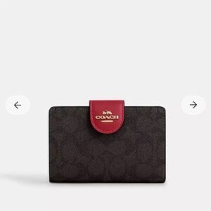 Coach Corner  Wallet Dark Brown Wallet with Red Accent